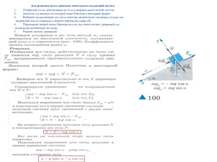 Для решения задач динамики используют следующий подход: Изобразить силы, действующие на