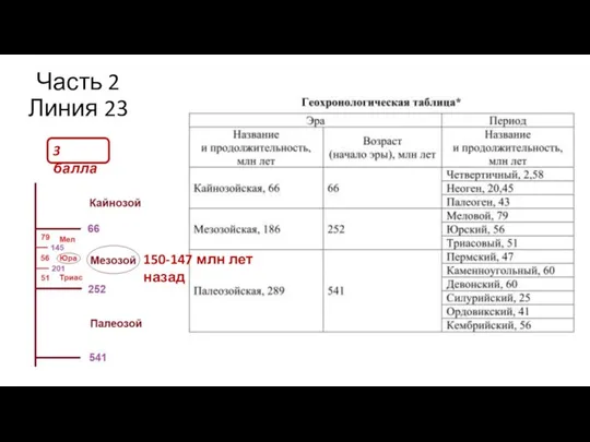 Часть 2 Линия 23 3 балла 150-147 млн лет назад