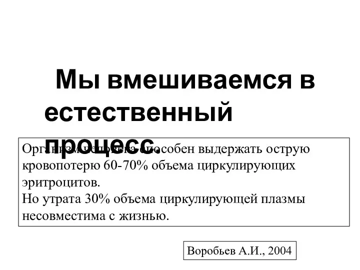 Мы вмешиваемся в естественный процесс. Воробьев А.И., 2004 Организм человека способен