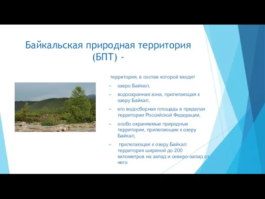 Байкальская природная территория (БПТ) - территория, в состав которой входят озеро