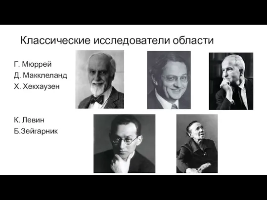 Классические исследователи области Г. Мюррей Д. Макклеланд Х. Хекхаузен К. Левин Б.Зейгарник