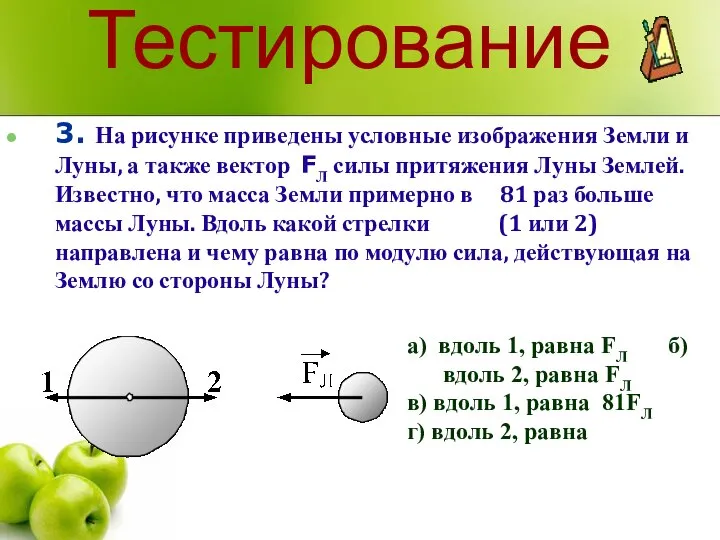 Тестирование 3. На рисунке приведены условные изображения Земли и Луны, а