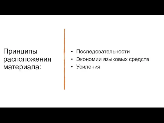 Принципы расположения материала: Последовательности Экономии языковых средств Усиления