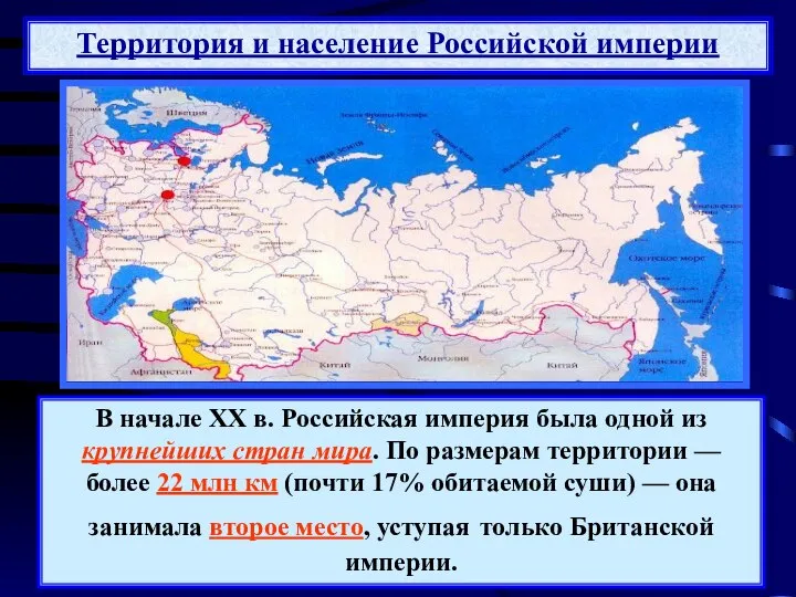 Территория и население Российской империи В начале XX в. Российская империя