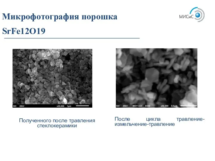 Микрофотография порошка SrFe12O19 После цикла травление-измельчение-травление Полученного после травления стеклокерамики