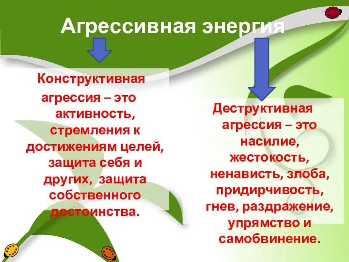 Агрессивная энергия Конструктивная агрессия – это активность, стремления к достижениям целей,