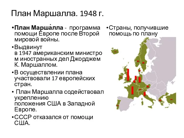 План Маршалла. 1948 г. План Марша́лла - программа помощи Европе после