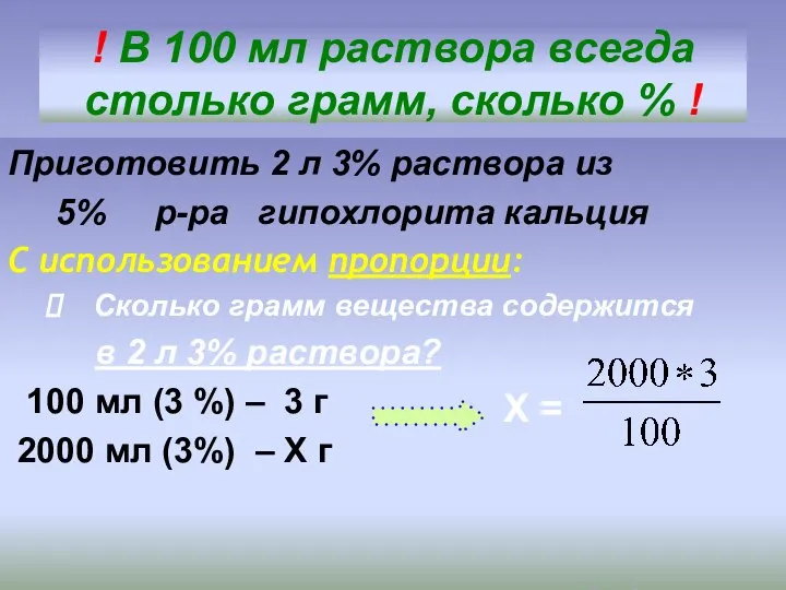 ! В 100 мл раствора всегда столько грамм, сколько % !