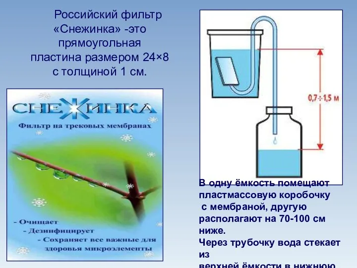 Российский фильтр «Снежинка» -это прямоугольная пластина размером 24×8 с толщиной 1