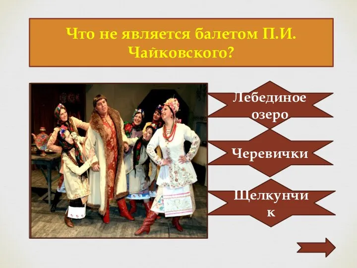 Что не является балетом П.И. Чайковского? Лебединое озеро Черевички Щелкунчик