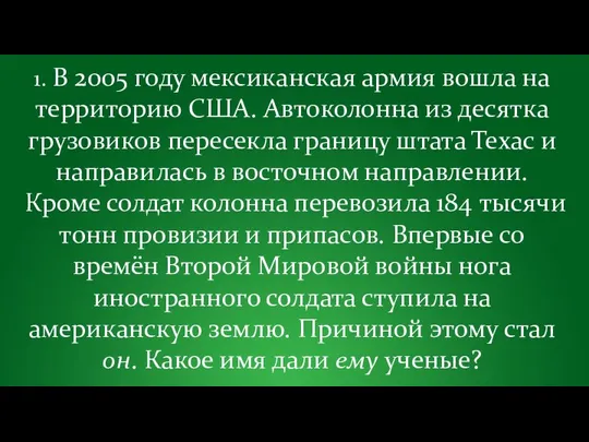 1. В 2005 году мексиканская армия вошла на территорию США. Автоколонна