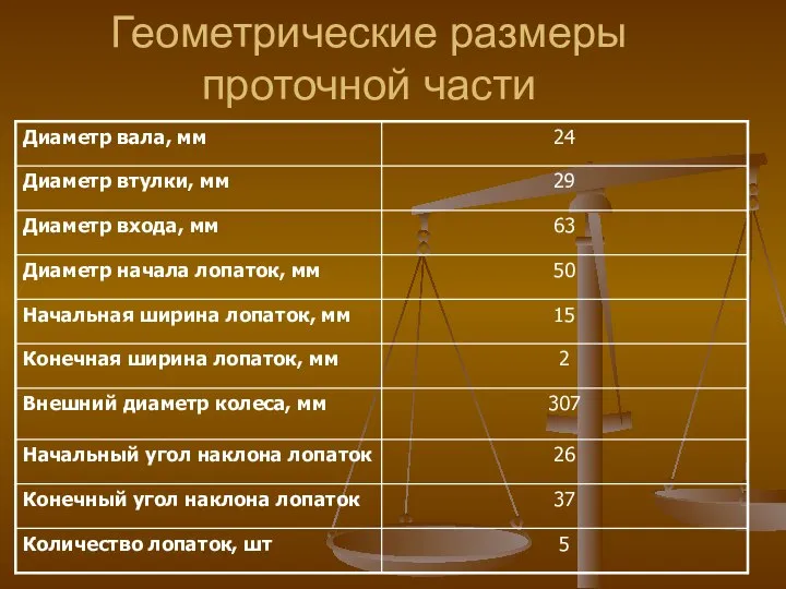 Геометрические размеры проточной части