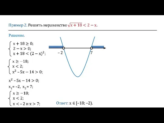 Решение. х1= –2, х2 = 7;