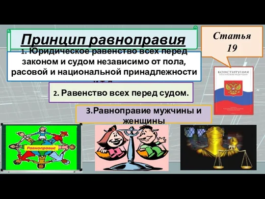 Статья 19 Принцип равноправия 1. Юридическое равенство всех перед законом и