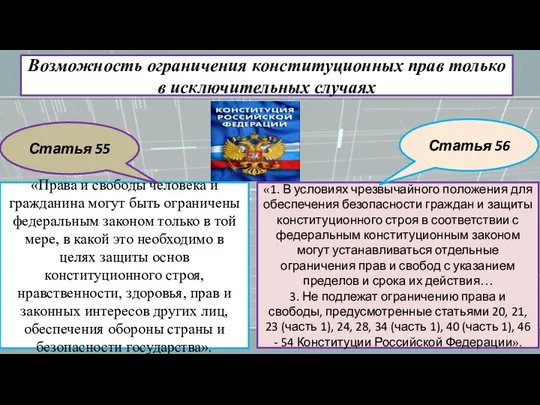 Возможность ограничения конституционных прав только в исключительных случаях «Права и свободы