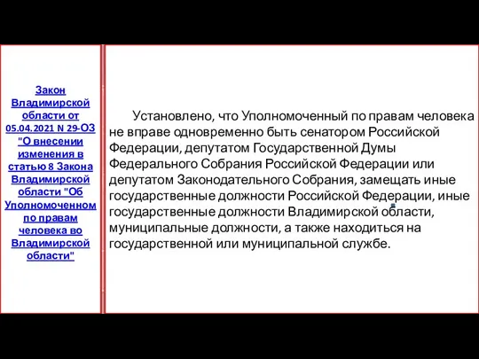 Установлено, что Уполномоченный по правам человека не вправе одновременно быть сенатором