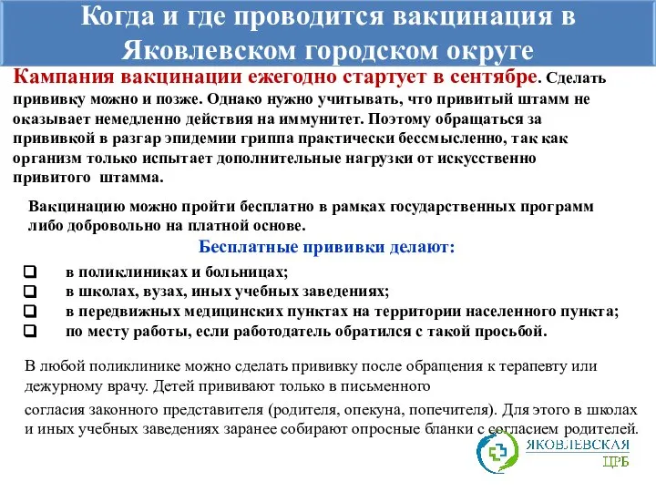 Когда и где проводится вакцинация в Яковлевском городском округе Кампания вакцинации