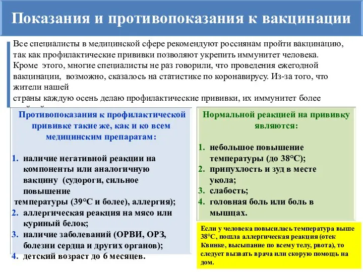 Показания и противопоказания к вакцинации Все специалисты в медицинской сфере рекомендуют