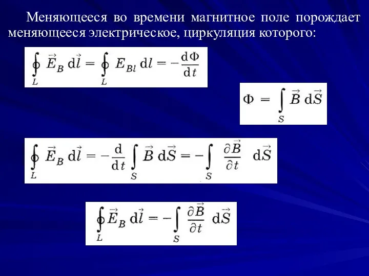 Меняющееся во времени магнитное поле порождает меняющееся электрическое, циркуляция которого: