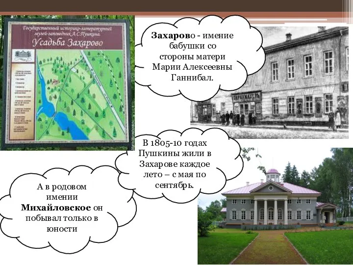 А в родовом имении Михайловское он побывал только в юности Захарово