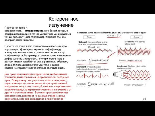 Когерентное излучение Пространственная когерентность — когерентность колебаний, которые совершаются в один