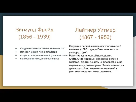 Зигмунд Фрейд (1856 - 1939) Создание психотерапии и клинического метода лечения