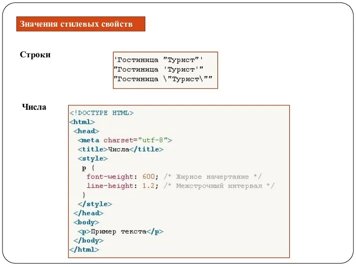 Значения стилевых свойств Строки Числа