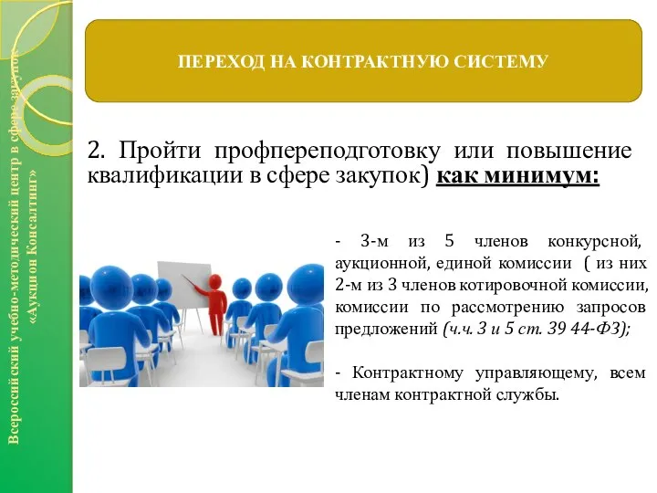 ПЕРЕХОД НА КОНТРАКТНУЮ СИСТЕМУ Всероссийский учебно-методический центр в сфере закупок «Аукцион