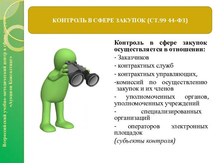 Контроль в сфере закупок осуществляется в отношении: - Заказчиков - контрактных