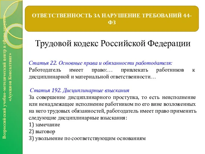 Всероссийский учебно-методический центр в сфере закупок «Аукцион Консалтинг» Трудовой кодекс Российской