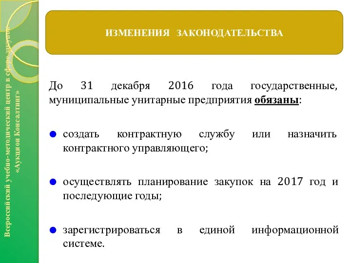 До 31 декабря 2016 года государственные, муниципальные унитарные предприятия обязаны: создать