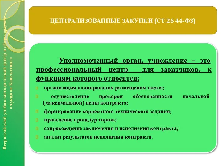 Всероссийский учебно-методический центр в сфере закупок «Аукцион Консалтинг» ЦЕНТРАЛИЗОВАННЫЕ ЗАКУПКИ (СТ.26