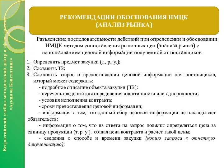 Разъяснение последовательности действий при определении и обосновании НМЦК методом сопоставления рыночных