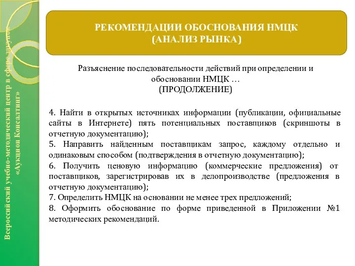 РЕКОМЕНДАЦИИ ОБОСНОВАНИЯ НМЦК (АНАЛИЗ РЫНКА) Всероссийский учебно-методический центр в сфере закупок