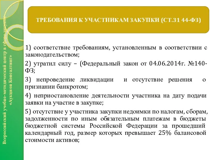 1) соответствие требованиям, установленным в соответствии с законодательством; 2) утратил силу