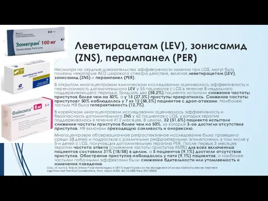 Леветирацетам (LEV), зонисамид (ZNS), перампанел (PER) Несмотря на скудные доказательства эффективности