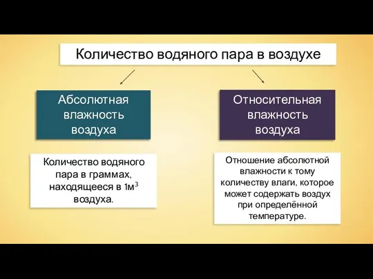 Количество водяного пара в воздухе Относительная влажность воздуха Количество водяного пара