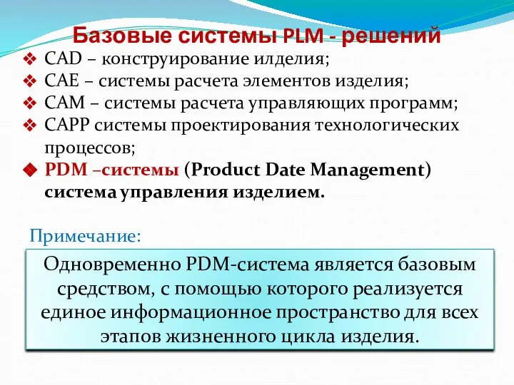 CAD – конструирование илделия; CAE – системы расчета элементов изделия; CAM