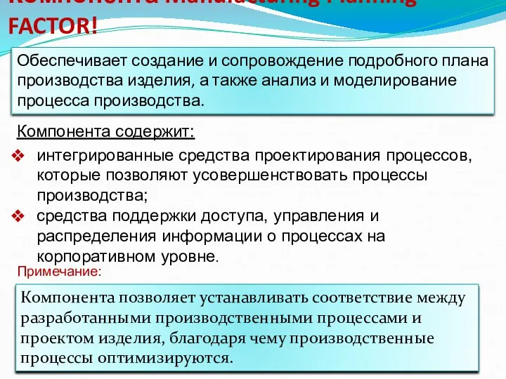 Компонента Manufacturing Planning FACTOR! Обеспечивает создание и сопровождение подробного плана производства