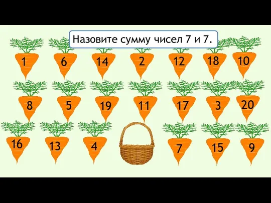 Назовите сумму чисел 7 и 7