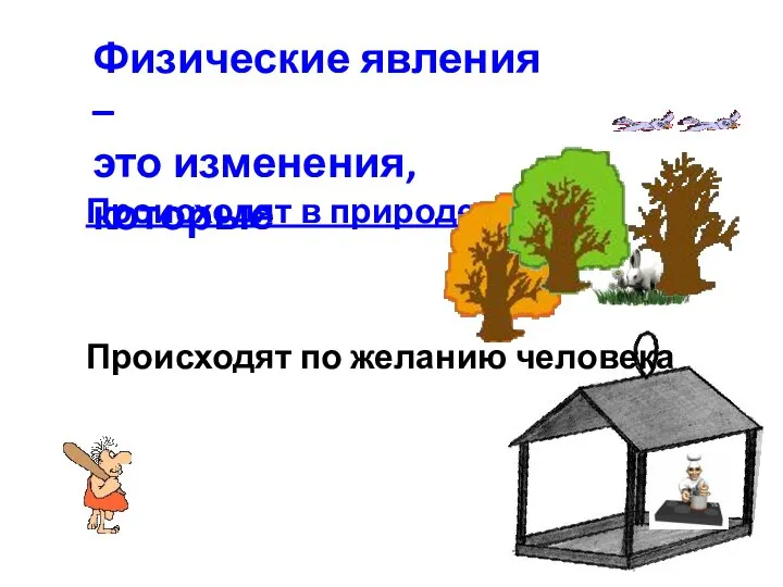 Происходят в природе Происходят по желанию человека Физические явления – это изменения, которые