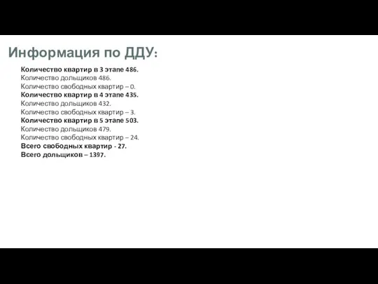 Информация по ДДУ: Количество квартир в 3 этапе 486. Количество дольщиков