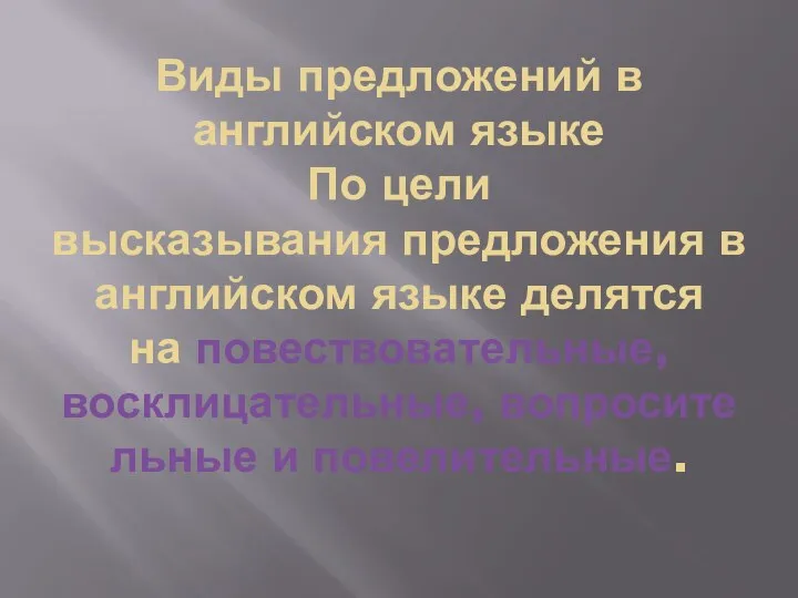 Виды предложений в английском языке По цели высказывания предложения в английском