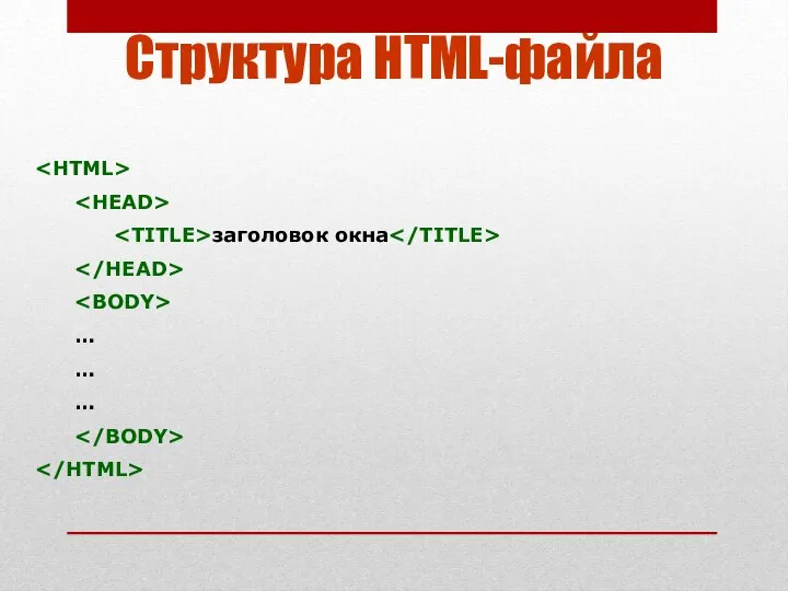 Структура HTML-файла заголовок окна … … …