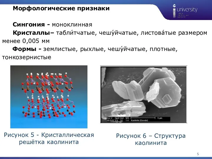 Рисунок 6 – Структура каолинита 1 Морфологические признаки Сингония - моноклинная