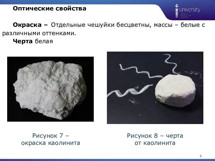 Рисунок 7 – окраска каолинита 1 Оптические свойства Окраска – Отдельные