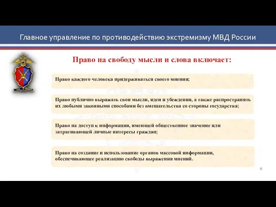 Право на свободу мысли и слова включает: Главное управление по противодействию экстремизму МВД России