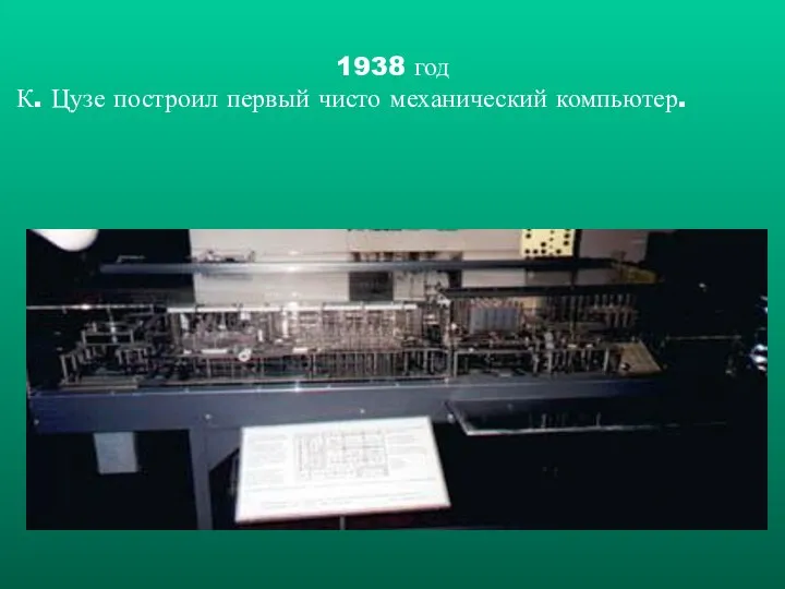 1938 год К. Цузе построил первый чисто механический компьютер.