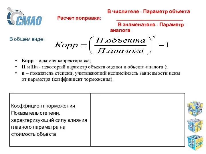 В числителе - Параметр объекта Расчет поправки: __________________________ В знаменателе -