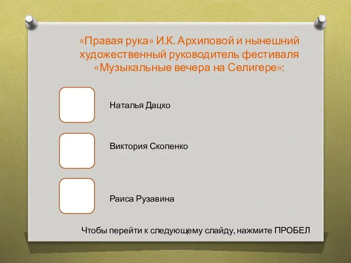 «Правая рука» И.К. Архиповой и нынешний художественный руководитель фестиваля «Музыкальные вечера